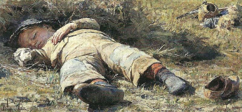 johan krouthen sovende dreng oil painting picture